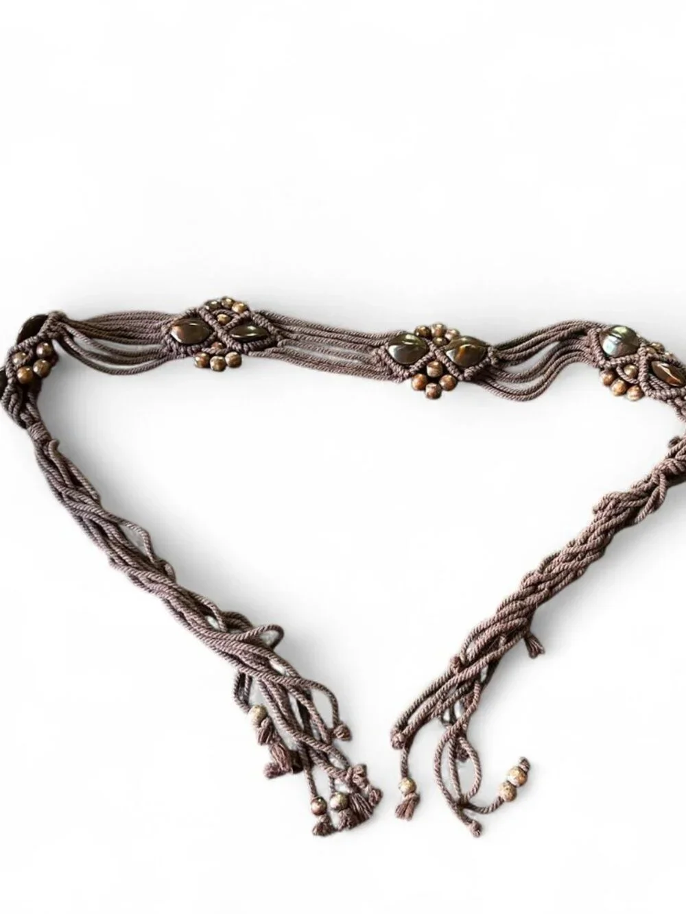 Brown macrame beaded headband with brown beads and tassels #festivalvibes #boho